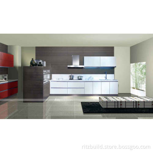 Home Furniture Wood Grain Modular Design of Kitchen Cabinet